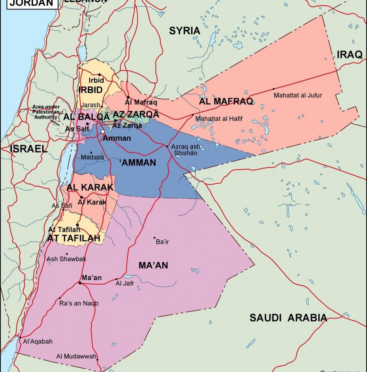 harta e Jordanit politike