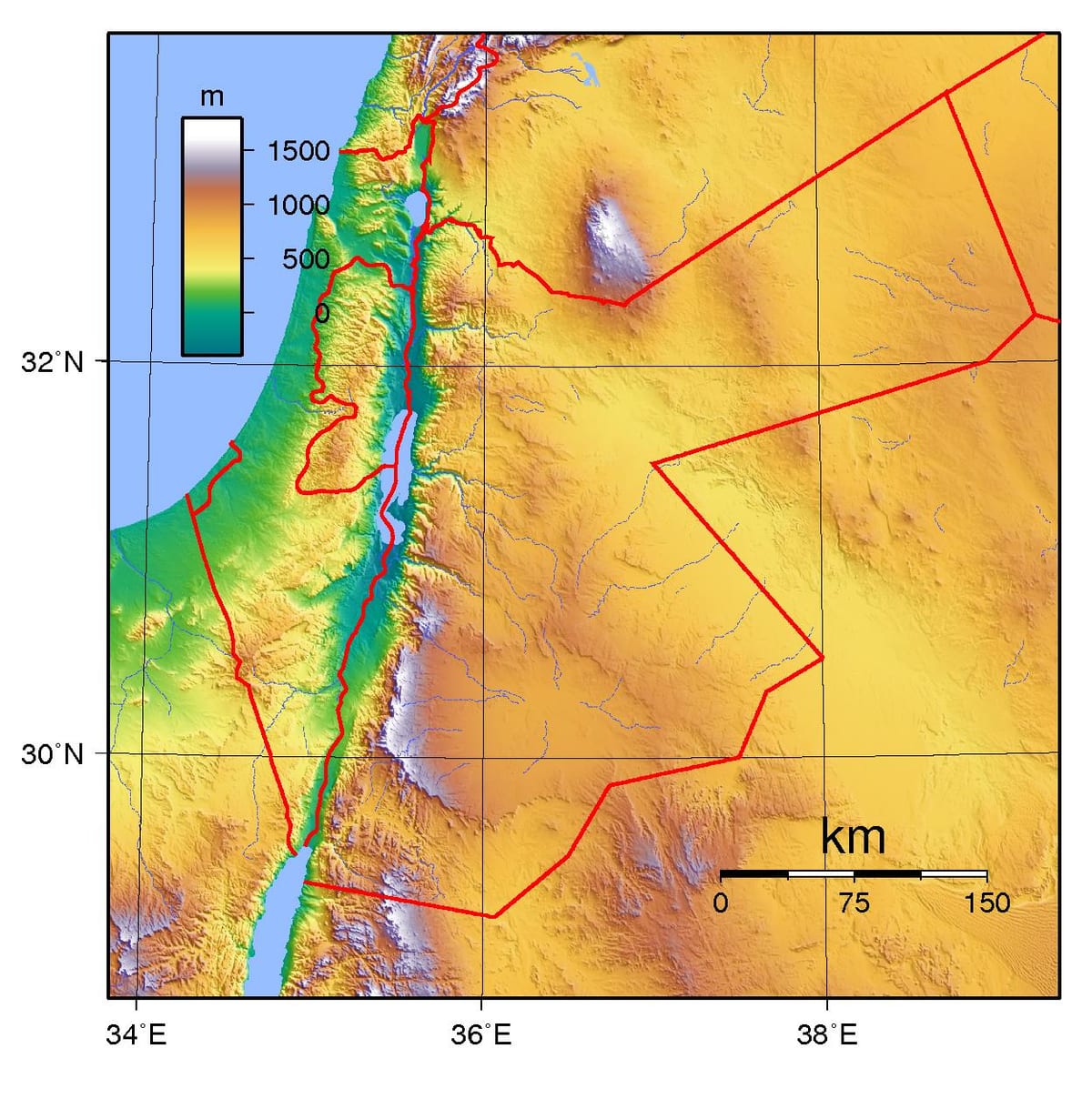 harta e Jordanit lartësi