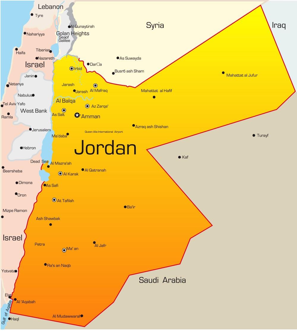 harta e Jordanit në lindje të mesme