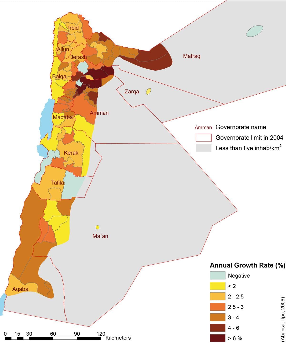 harta e Jordanit popullsisë