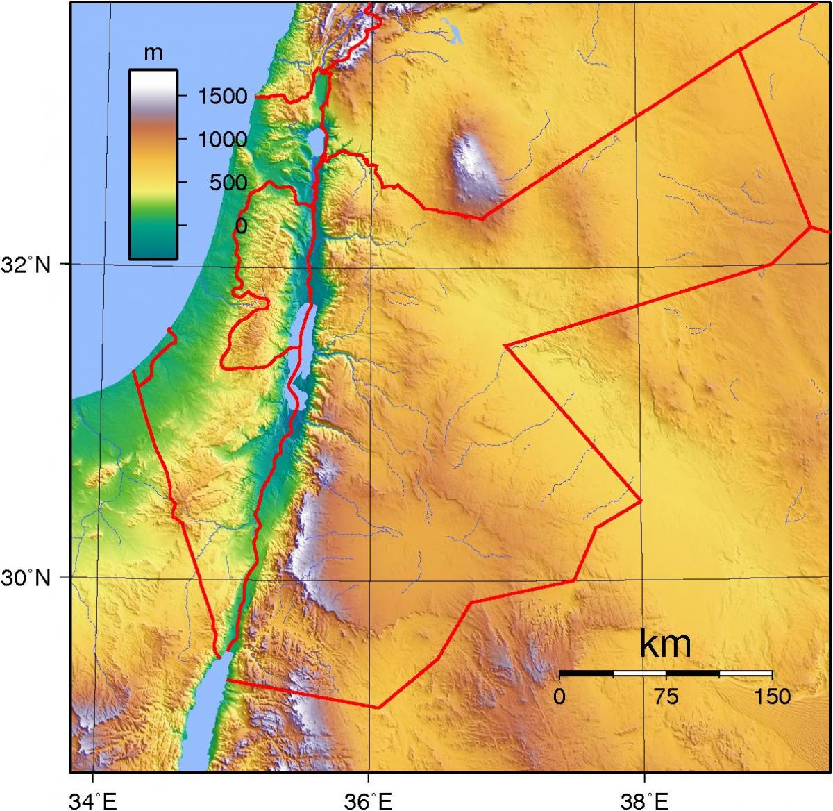 harta e Jordanit topografike