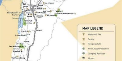 Jordan tërheqjet turistike harta